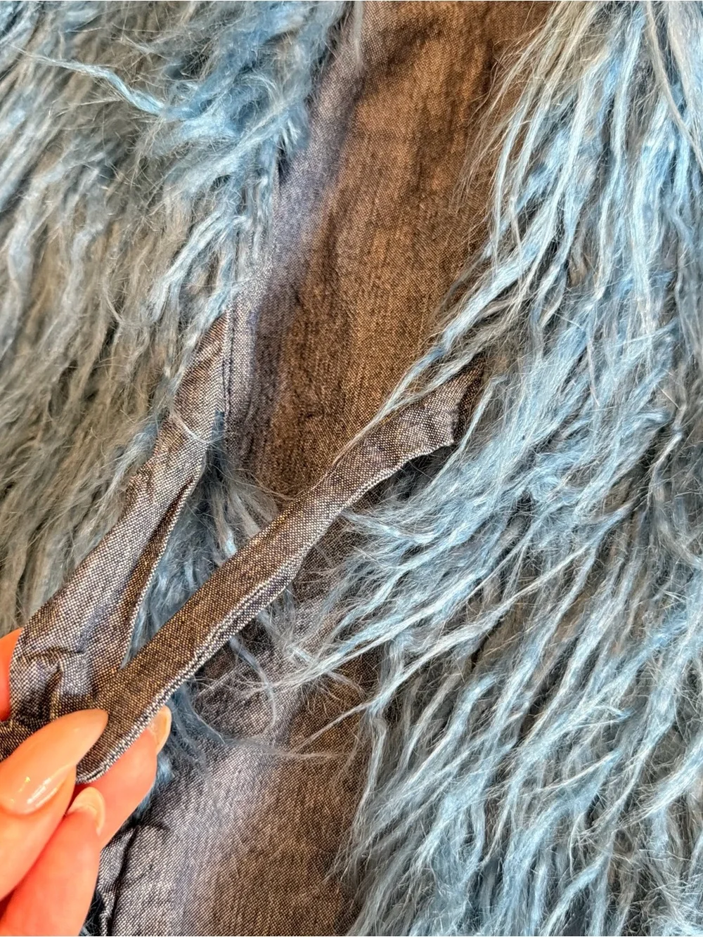 Plush Blue Faux Fur Kids Coat with Front Ties